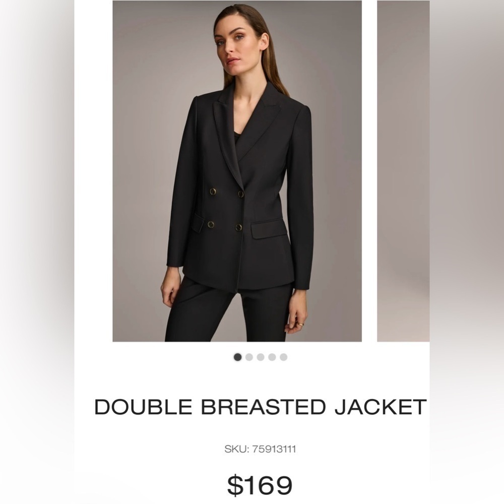 Donna Karan New York Double Breasted Wool Jacket Blazer Black Career Size 2